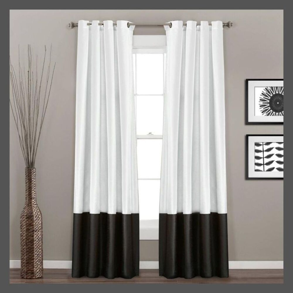 Lush Decor - Set of 2 84"x54" Prima Window Curtain Panel Black/ Black/White.
